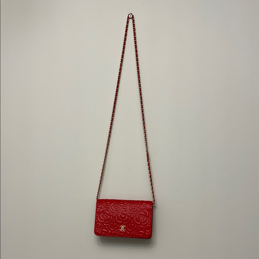 Chanel Red Camelia Embossed Crossbody Bag - Picture 6 of 7